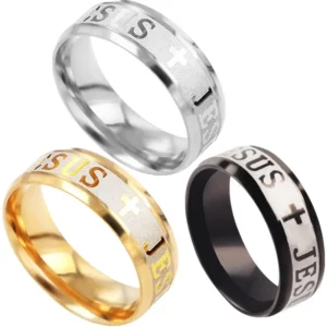 QianBei 8MM 316L bague en acier inoxydable croix j'aime jésus femmes hommes fête de mariage cadeaux de noël