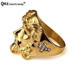 Bague en acier inoxydable plaqué or pour hommes et femmes, bijoux fantaisie, pièce de tête, Hip Hop, Bling Ice Out, CZ, 3D, Christ Jesus, taille 6-12