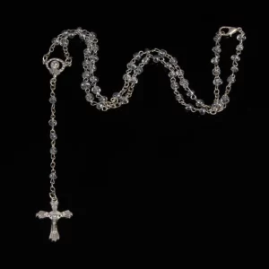 Petit collier chapelet en verre de 4 mm avec perles dorées et chaîne pendentif en forme de cœur avec croix, ornements de prière d'église chrétienne