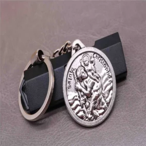 Nouveau porte-clés à breloque classique Saint-Christophe, porte-clés de voiture à clé croix de jésus, sac à main, souvenir cadeau de noël
