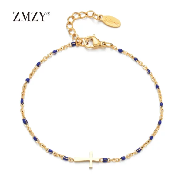 ZMZY – Bracelets Boho en acier inoxydable pour filles, chaîne fine, couleur or, rose pêche, breloque croisée, beau cadeau – Image 10