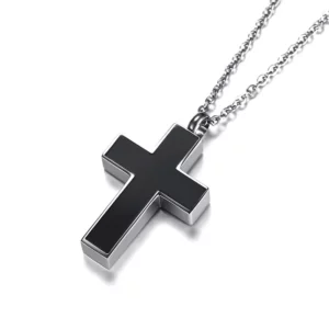 Collier pendentif crémation croix noire pour hommes, en acier inoxydable, urne de cendres, souvenir, bijoux masculins de 20/24 pouces