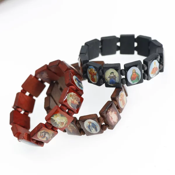 1 pièces 3 couleurs Saints Religion chapelet Bracelets en bois mode en bois jésus Bracelet chapelet en bois bijoux religieux pour femmes – Image 4