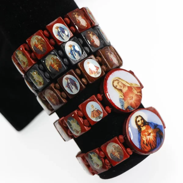 1 pièces 3 couleurs Saints Religion chapelet Bracelets en bois mode en bois jésus Bracelet chapelet en bois bijoux religieux pour femmes – Image 13