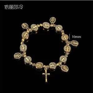 Bracelet croix de Jésus, centre de la Saint MisériUL, bracelet rose icône, Saint Benoît chapelet croix