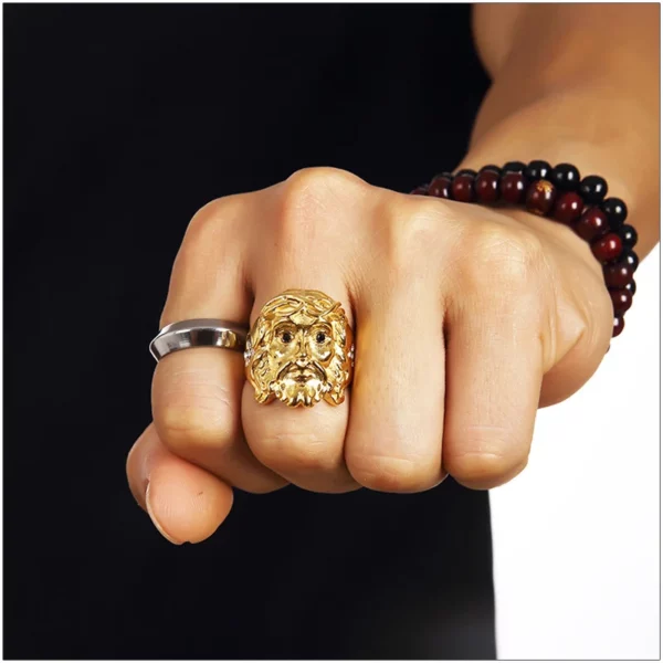 Bague en acier inoxydable plaqué or pour hommes et femmes, bijoux fantaisie, pièce de tête, Hip Hop, Bling Ice Out, CZ, 3D, Christ Jesus, taille 6-12 – Image 6