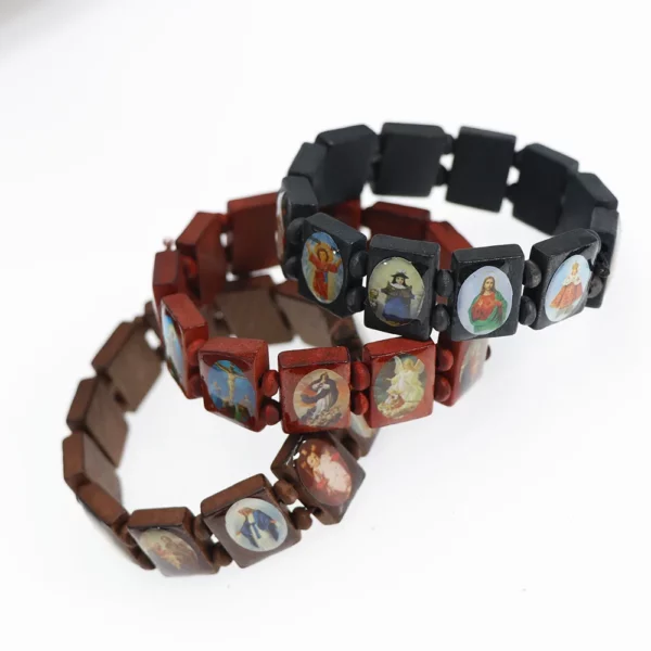 1 pièces 3 couleurs Saints Religion chapelet Bracelets en bois mode en bois jésus Bracelet chapelet en bois bijoux religieux pour femmes – Image 12