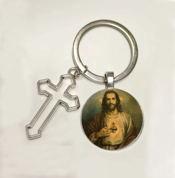 Chaud! Porte-clés cabochon en verre fille du Sacré-Cœur de Jésus, porte-clés ailes d'ange, bijoux de marque de luxe, vente en gros – Image 17