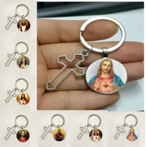 Chaud! Porte-clés cabochon en verre fille du Sacré-Cœur de Jésus, porte-clés ailes d'ange, bijoux de marque de luxe, vente en gros