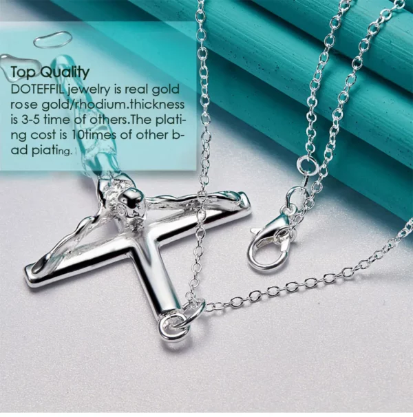 DOTEFFIL 925 argent Sterling jésus croix pendentif collier 16/18/20/22/24/26/30 pouces chaîne pour femme homme charme bijoux de mariage – Image 9
