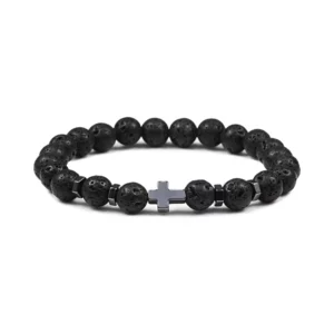Bracelets en perles de pierre de lave naturelle pour hommes et femmes, chapelet croisé en hématite, méditation, prière, jésus, bijoux de Yoga, tendance, livraison directe