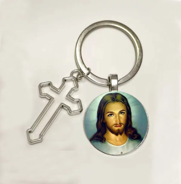 Chaud! Porte-clés cabochon en verre fille du Sacré-Cœur de Jésus, porte-clés ailes d'ange, bijoux de marque de luxe, vente en gros – Image 7
