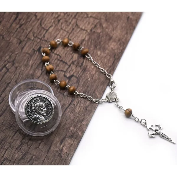 QIGO religieux prier bijoux marron bois perles chapelet Bracelet Vintage croix Bracelet pour hommes femmes avec Mini boîte – Image 9