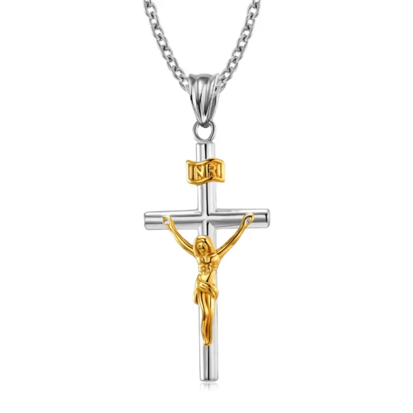 Punk INRI jésus croix pendentif couleur or/argent acier inoxydable crucifix chrétien collier pour femmes hommes bijoux religieux cadeau – Image 11