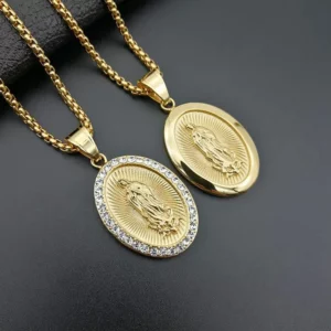 Colliers avec pendentif de prière de la vierge marie, couleur or, acier inoxydable 316L avec strass, bijoux pour femmes/hommes