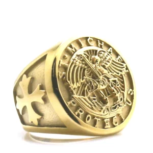 Bague en acier inoxydable doré unisexe, croix Saint Michel, protéger les États-Unis, SION L, pièce la plus récente
