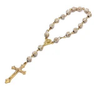 QIGO – chapelet de voiture en perles, Bracelets en plastique Beige, croix, bijoux religieux pour hommes et femmes