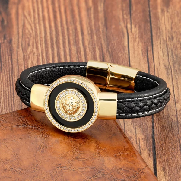 À la mode jésus charme cubique zircone hommes Bracelet rond pierre naturelle noir bracelets en cuir bracelets pour femmes bijoux de luxe – Image 10