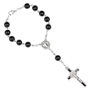 QIGO – chapelet de perles en verre noir, croix, Bracelet de perles, cadeaux, bijoux religieux