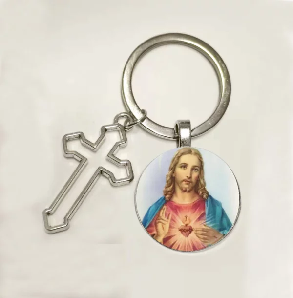 Chaud! Porte-clés cabochon en verre fille du Sacré-Cœur de Jésus, porte-clés ailes d'ange, bijoux de marque de luxe, vente en gros – Image 3