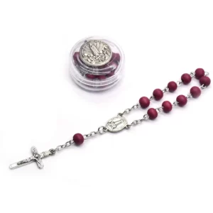 QIGO – Bracelet chapelet croisé en perles de bois rouge, avec boîte, bijoux religieux d'église, cadeaux ne peuvent pas être portés