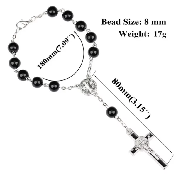 QIGO – chapelet de perles en verre noir, croix, Bracelet de perles, cadeaux, bijoux religieux – Image 8