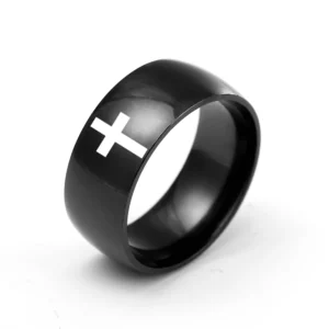 Bague en titane 316, 8mm, croix noire, prière chrétienne, jésus-Christ, seigneur, pour hommes et femmes