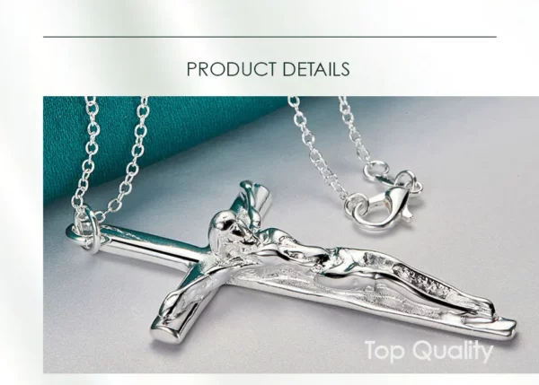 DOTEFFIL 925 argent Sterling jésus croix pendentif collier 16/18/20/22/24/26/30 pouces chaîne pour femme homme charme bijoux de mariage – Image 14