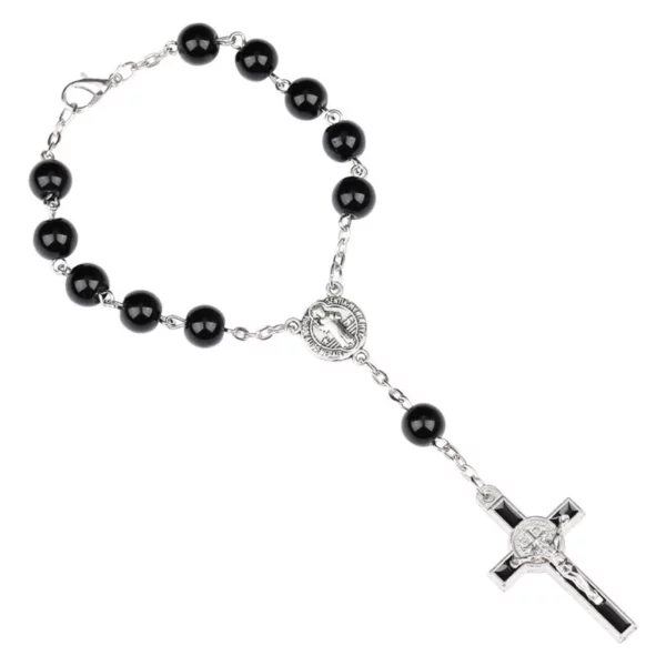 QIGO – chapelet de perles en verre noir, croix, Bracelet de perles, cadeaux, bijoux religieux – Image 10