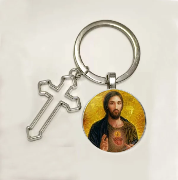 Chaud! Porte-clés cabochon en verre fille du Sacré-Cœur de Jésus, porte-clés ailes d'ange, bijoux de marque de luxe, vente en gros – Image 12