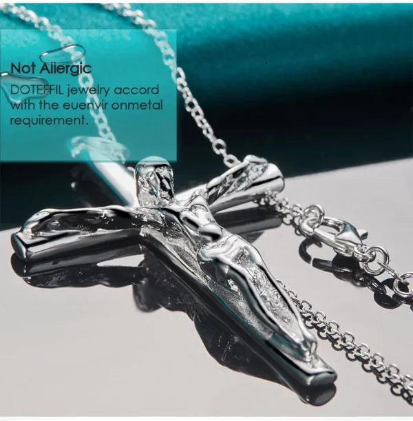 DOTEFFIL 925 argent Sterling jésus croix pendentif collier 16/18/20/22/24/26/30 pouces chaîne pour femme homme charme bijoux de mariage – Image 11
