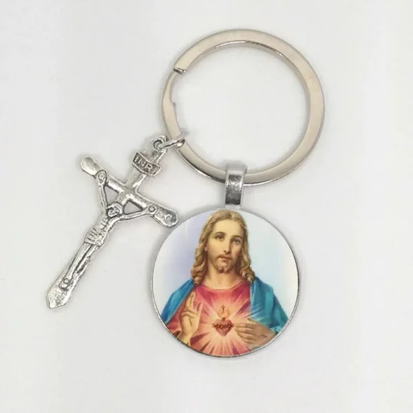 Chaud! Porte-clés cabochon en verre fille du Sacré-Cœur de Jésus, porte-clés ailes d'ange, bijoux de marque de luxe, vente en gros – Image 14