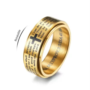 Bague de prière des seigneurs en acier inoxydable de 8 mm et bague rotative gravée en croix chrétienne pour hommes et femmes taille 7-12