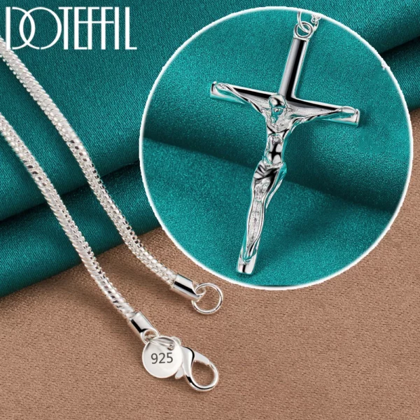 DOTEFFIL 925 argent Sterling jésus croix pendentif collier 16/18/20/22/24/26/30 pouces chaîne pour femme homme charme bijoux de mariage – Image 7