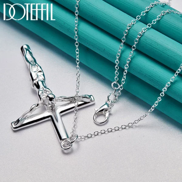 DOTEFFIL 925 argent Sterling jésus croix pendentif collier 16/18/20/22/24/26/30 pouces chaîne pour femme homme charme bijoux de mariage – Image 3