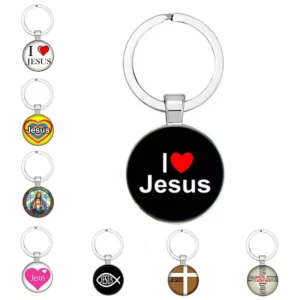 I Love Jesus Symdangers Porte-clés, Cabochon en verre, Porte-clé breton, Accessoires de sac de voiture, Cadeau souvenir religieux, Mode