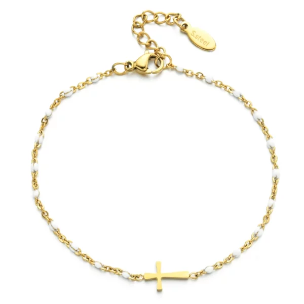 ZMZY – Bracelets Boho en acier inoxydable pour filles, chaîne fine, couleur or, rose pêche, breloque croisée, beau cadeau – Image 11