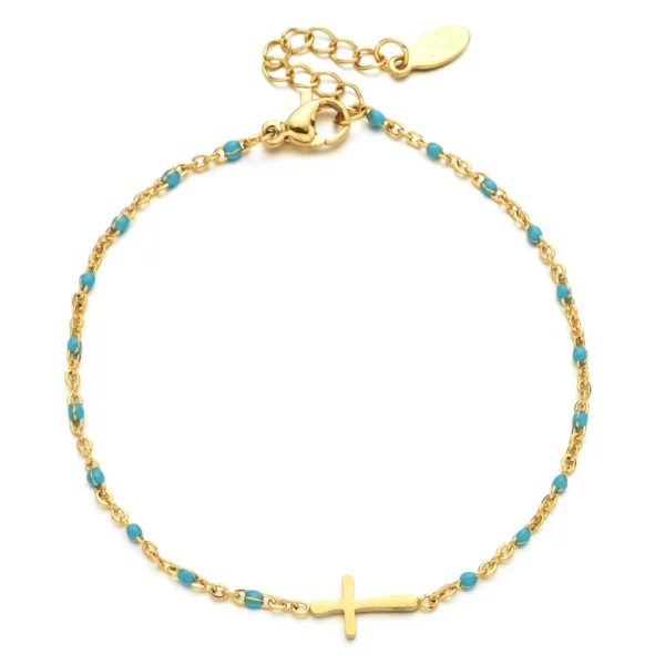 ZMZY – Bracelets Boho en acier inoxydable pour filles, chaîne fine, couleur or, rose pêche, breloque croisée, beau cadeau – Image 14