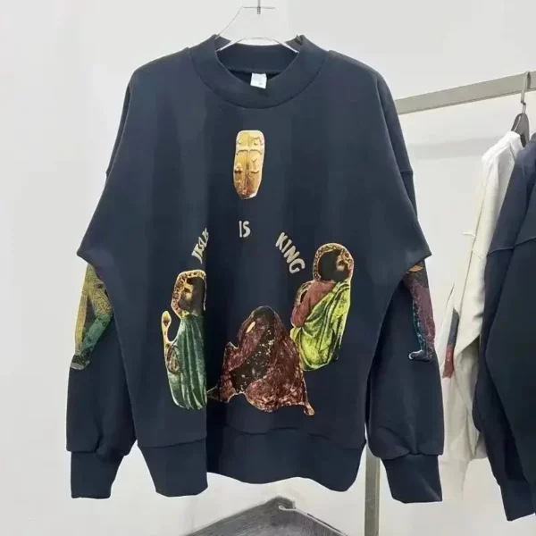 Sweat-shirt imprimé lettre trois dieux pour femme, Kanye Jesus Is King, sweat à capuche Hip Hop, pull à manches longues, CPFM, Respzed, hiver – Image 2