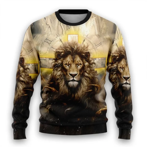 Sweat-shirt graphique Lion chrétien dieu jésus laid pull de noël pour femmes vêtements décontracté croix à manches longues homme pulls – Image 7