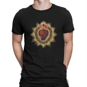T-Shirt Manches Courtes Col Ras du Cœur Catholique pour Homme, Vêtement Vintage en Coton, Croix de Jésus, Cadeau d'urgence