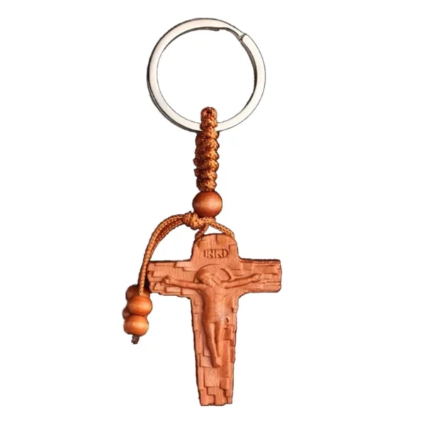Porte-clés croix de Jésus en bois, décoration de sac, breloque de voiture, support prédire, pendentif fait main, cadeau religieux chrétien – Image 7