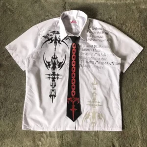 Y2K chemise blanche cravate costume marques populaires t-shirt Harajuku hommes crâne sainte écriture lettre impression t-shirt mode Goth manches courtes hauts