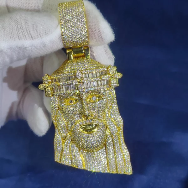 Collier tête de jésus glacé, pendentif Hip Hop, pierres précieuses en Zircon, breloque pour hommes, accessoire de pendentif personnalisé pour le visage du jésus chrétien – Image 3