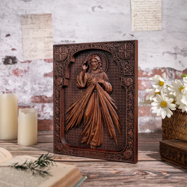 Christ Bois Religieux Catholique Jésus Image, Le Sacré-Cœur et la Divine MisériULJésus Plaque Murale Saint intensifie – Image 8