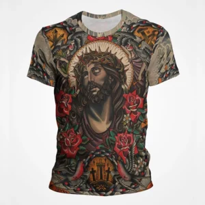 T-shirt à manches courtes imprimé 3D pour hommes et femmes, vêtements de rue décontractés, vêtements vintage, impression graphique du Christ Jésus, pop et hip hop, été