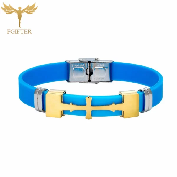 Bracelets en acier inoxydable pour documents en or, accessoire de symboles croisés, plusieurs couleurs, bracelet en caoutchouc, bracelets, religion chrétienne, bijoux – Image 17