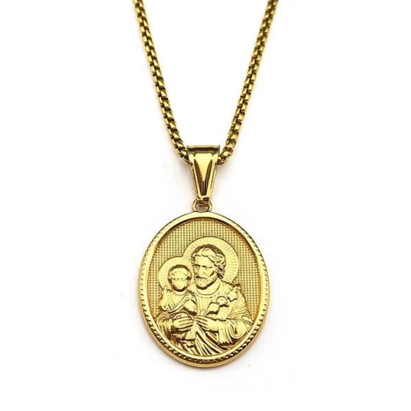 Saint Joseph religieux chrétien jésus médaille collier pour femmes hommes en acier inoxydable couleur or colliers cadeau amulette bijoux – Image 5