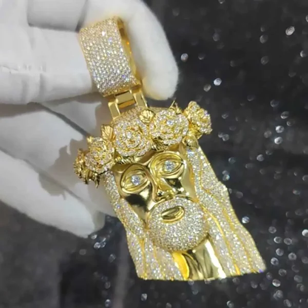 Pendentif de Jésus en diamant glacé de style hip-hop Bling, bijoux plaqués or et argent, pendentif de foi religieuse et chrétienne, cadeau – Image 13