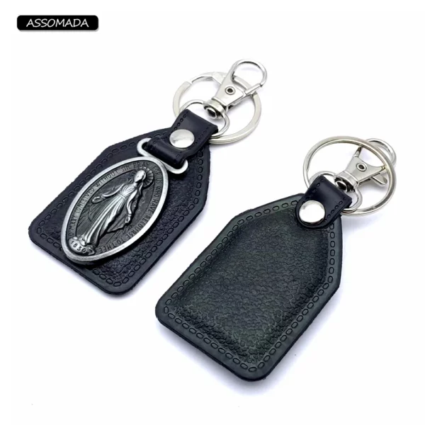 Porte-clés Mary en métal pour hommes et femmes, ornement cadeau en cuir PU, Religion chrétienne, vierge marie, outils de voiture – Image 3